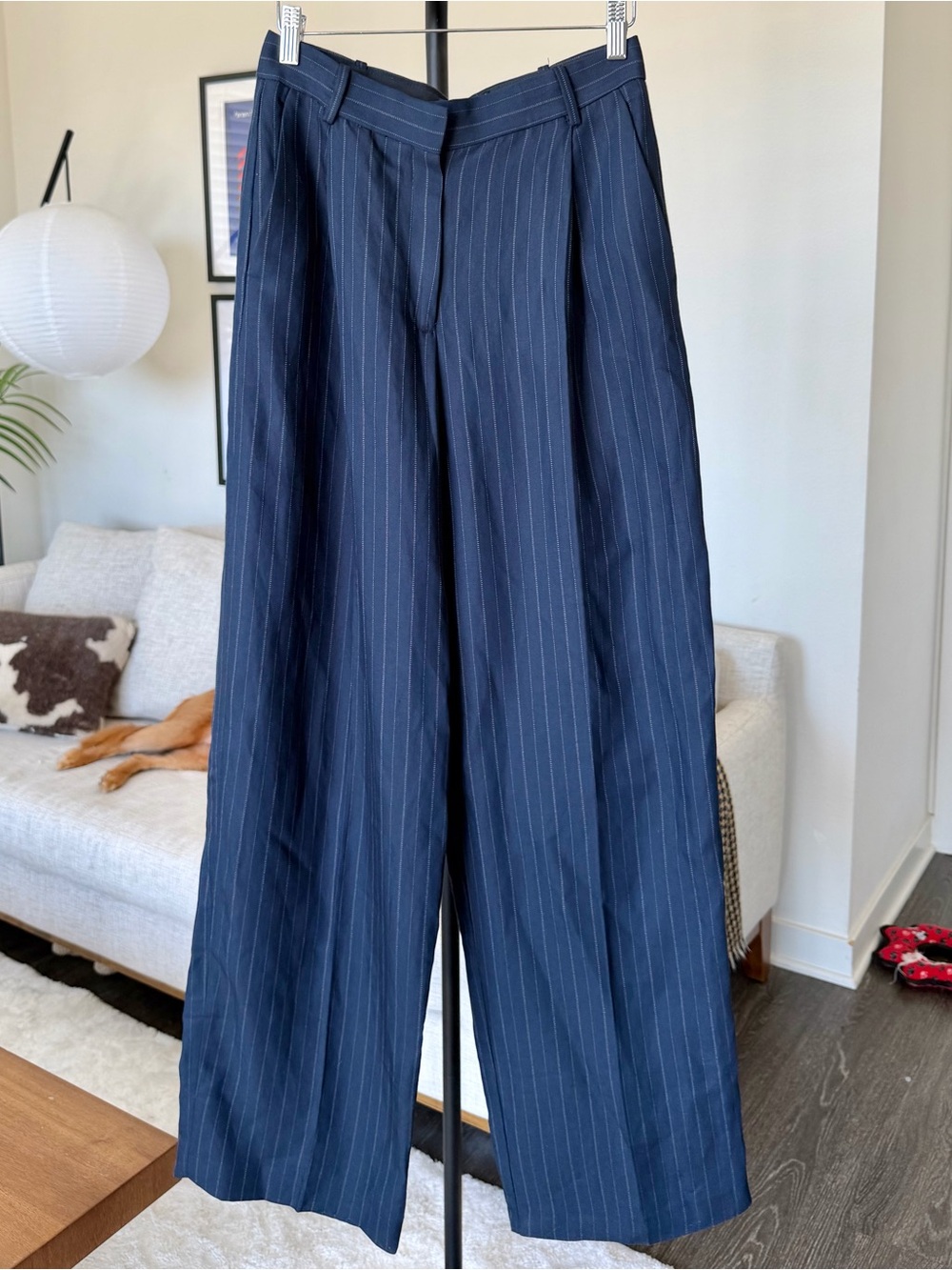 NWT Mango Selection Navy Pinstripe Wide Leg Suit Trousers Size 4